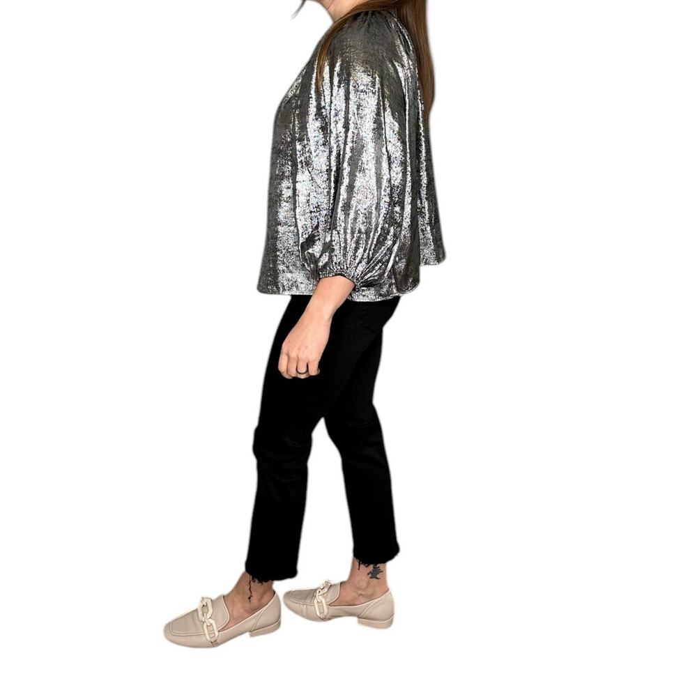 THE GREAT Silver Glam The Palmette Blouse Top Women's Size 2 US‎ Medium NWT - Picture 6 of 11